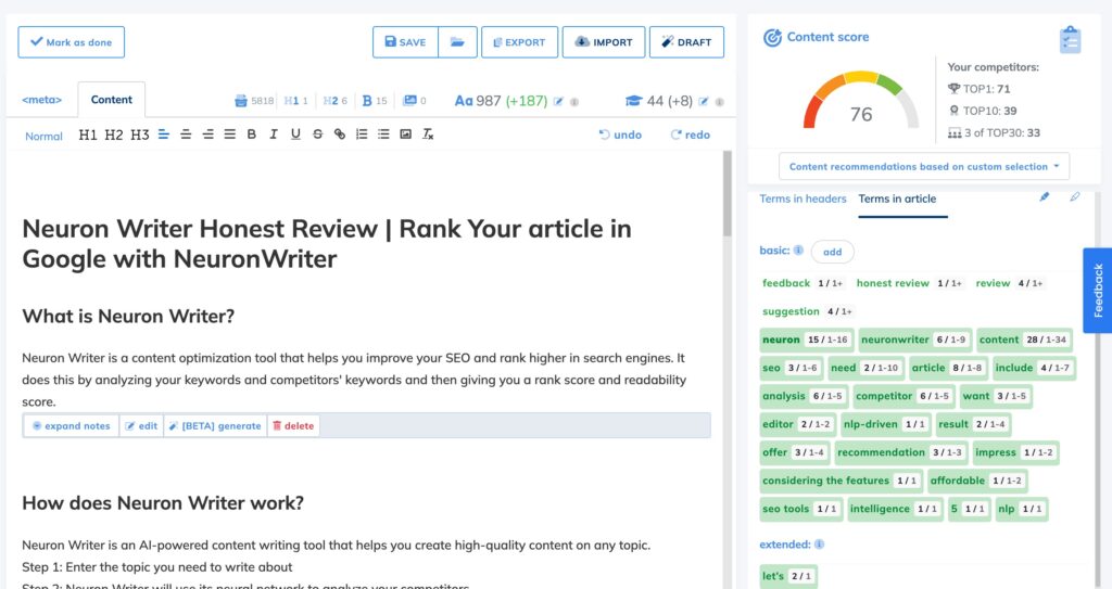 NeuronWriter review rank your article in google